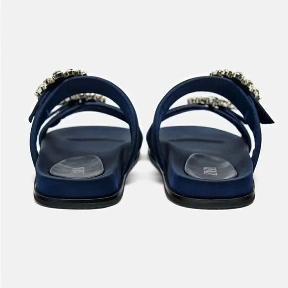 ZARA FLAT SLIDER SANDALS WITH RHINESTONE BUCKLES - Picture 8 of 8